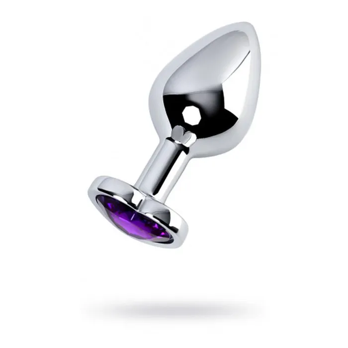 Metal Anal Silver Metal Anal Plug w Amethyst Heart Crystal Medium