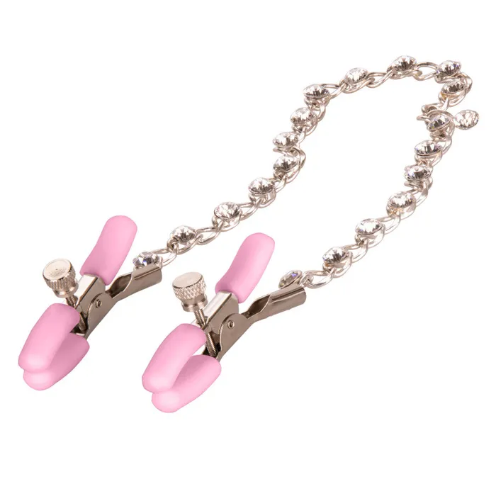 California Exotic Novelties Female Sex Toys Metal nipple clamps with chain with crystals First Time nipple teasers