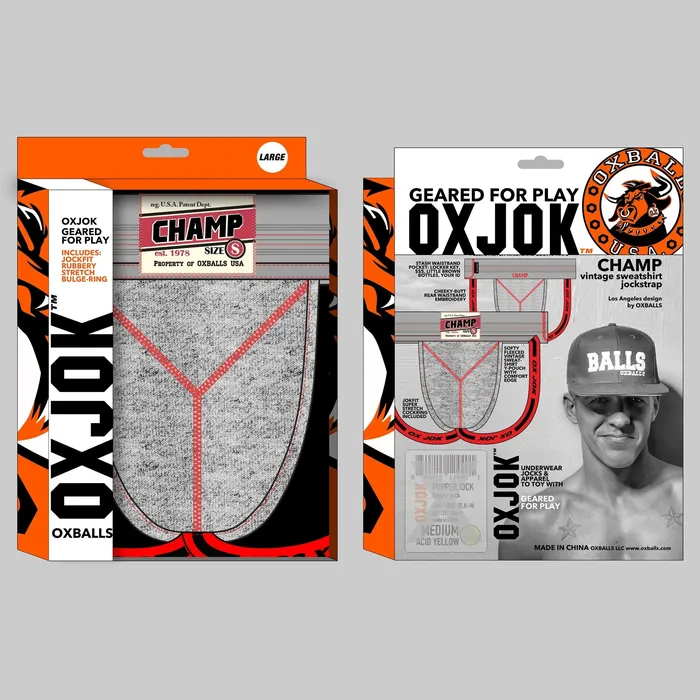 Male Sex Toys OXBALLS CHAMP vintage sweatshirt jockstrap GRAY HEATHER SMALL