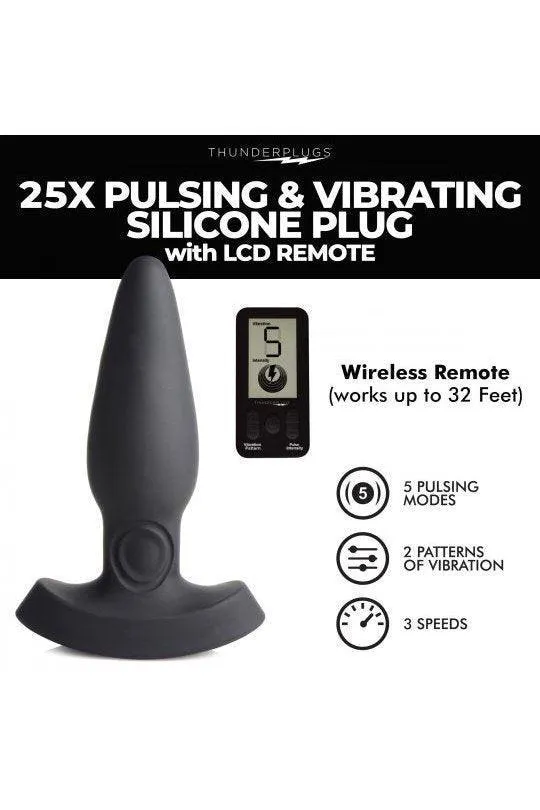 25X Pulsing and Vibrating Silicone Plug with Remote Sex On the Go Male Sex Toys