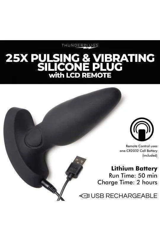 25X Pulsing and Vibrating Silicone Plug with Remote Sex On the Go Male Sex Toys