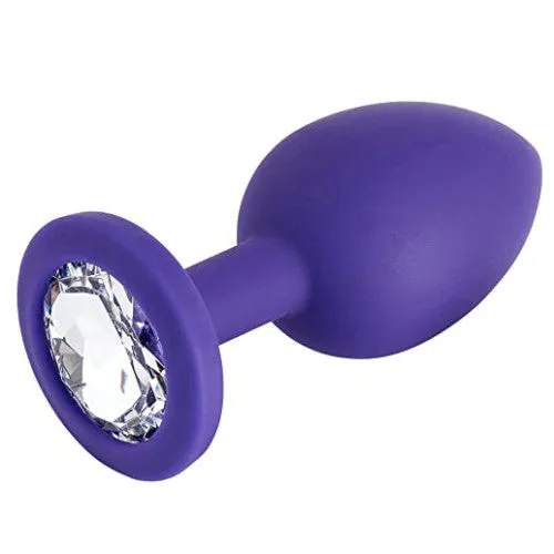 Anal Naughty Toys Small PURPLE silicone butt plug with CLEAR Jewel