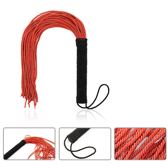 GN Restraints 50cm Faux Leather Tassels Bondage Flogger BlackRed
