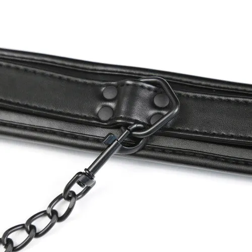 Restraints Bdsm Black foam padded Leather Neck Metal Chain Leash Naughty Toys